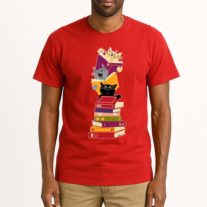 Funny Cats Reading Books Reading Book Lover Tall T-Shirt