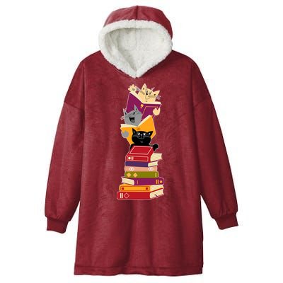 Funny Cats Reading Books Reading Book Lover Hooded Wearable Blanket