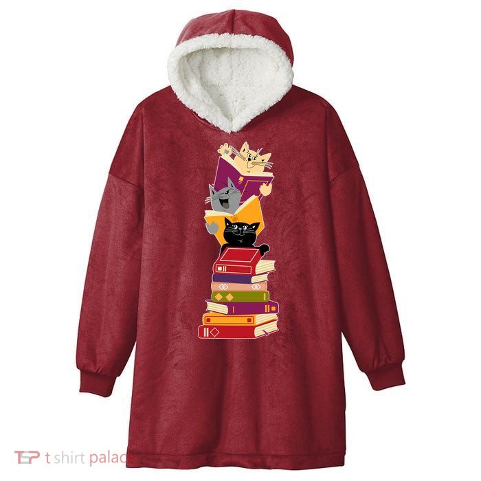 Funny Cats Reading Books Reading Book Lover Hooded Wearable Blanket