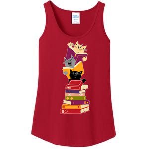 Funny Cats Reading Books Reading Book Lover Ladies Essential Tank