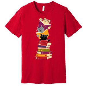 Funny Cats Reading Books Reading Book Lover Premium T-Shirt