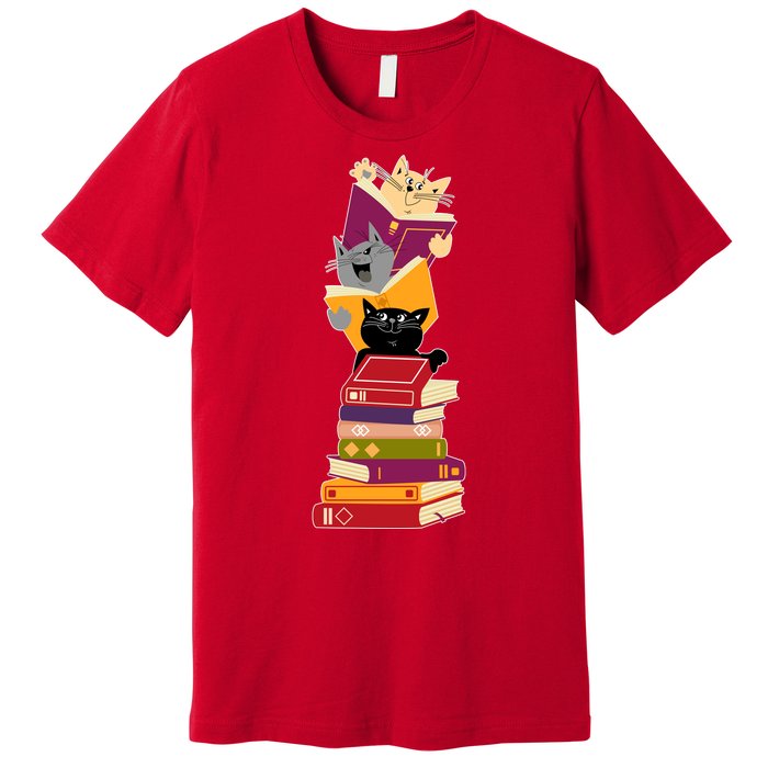 Funny Cats Reading Books Reading Book Lover Premium T-Shirt