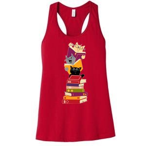 Funny Cats Reading Books Reading Book Lover Women's Racerback Tank