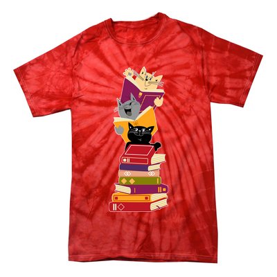 Funny Cats Reading Books Reading Book Lover Tie-Dye T-Shirt