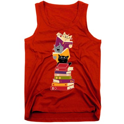 Funny Cats Reading Books Reading Book Lover Tank Top