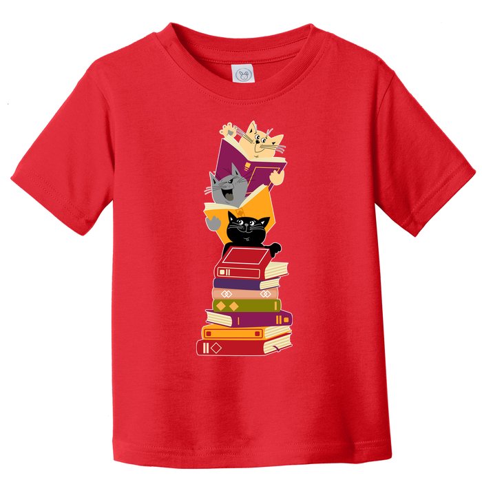 Funny Cats Reading Books Reading Book Lover Toddler T-Shirt