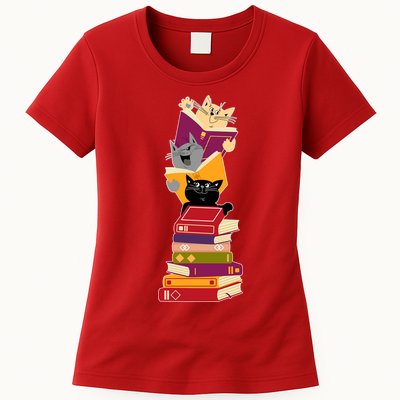 Funny Cats Reading Books Reading Book Lover Womens T-Shirt
