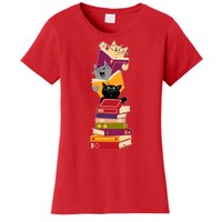 Funny Cats Reading Books Reading Book Lover Women's T-Shirt