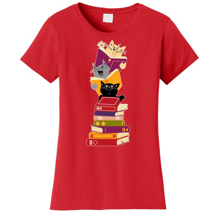 Funny Cats Reading Books Reading Book Lover Women's T-Shirt