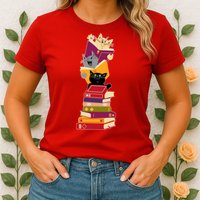 Funny Cats Reading Books Reading Book Lover Womens T-Shirt