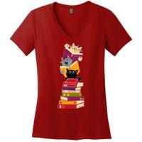 Funny Cats Reading Books Reading Book Lover Women's V-Neck T-Shirt