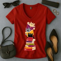 Funny Cats Reading Books Reading Book Lover Women's V-Neck T-Shirt