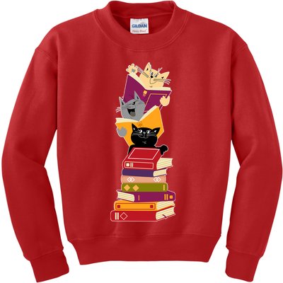 Funny Cats Reading Books Reading Book Lover Kids Sweatshirt