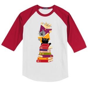 Funny Cats Reading Books Reading Book Lover Kids Colorblock Raglan Jersey