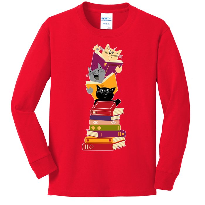 Funny Cats Reading Books Reading Book Lover Kids Long Sleeve Shirt