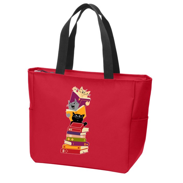 Funny Cats Reading Books Reading Book Lover Zip Tote Bag