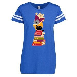 Funny Cats Reading Books Reading Book Lover Enza Ladies Jersey Football T-Shirt