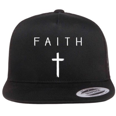 Faith Cross Subtle Christian Minimalist Religious Faith Flat Bill Trucker Hat