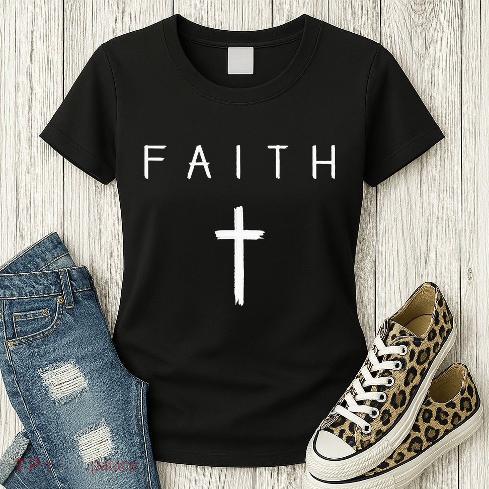 Faith Cross Subtle Christian Minimalist Religious Faith Womens T-Shirt
