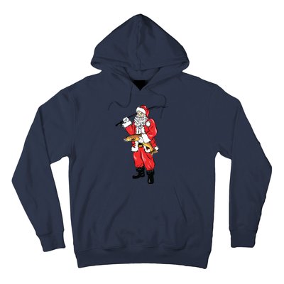 Funny Christmas Santa Clause Fishing For Brown Trout Hoodie