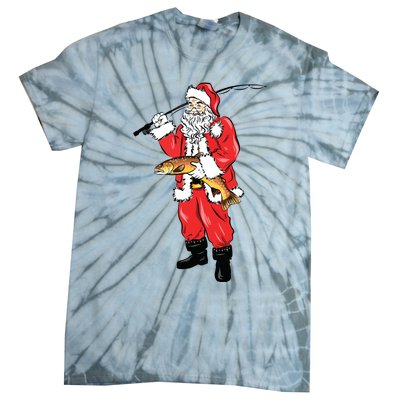 Funny Christmas Santa Clause Fishing For Brown Trout Tie-Dye T-Shirt