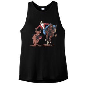 Funny Cowboy Santa Bulldogging Christmas Western Cowboy Xmas Ladies PosiCharge Tri-Blend Wicking Tank