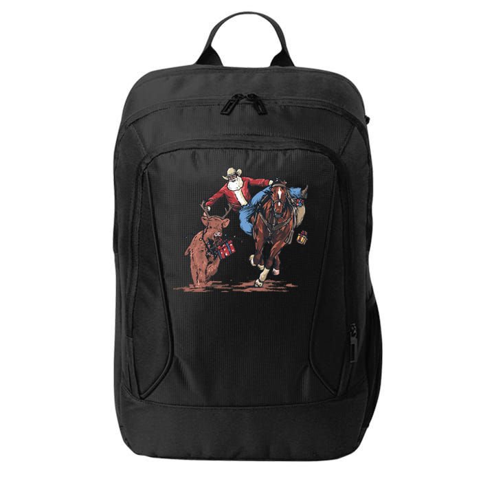 Funny Cowboy Santa Bulldogging Christmas Western Cowboy Xmas City Backpack