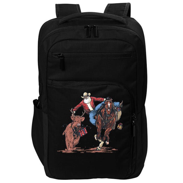 Funny Cowboy Santa Bulldogging Christmas Western Cowboy Xmas Impact Tech Backpack