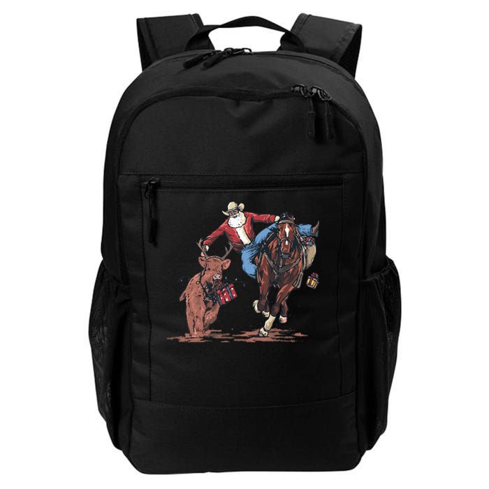 Funny Cowboy Santa Bulldogging Christmas Western Cowboy Xmas Daily Commute Backpack