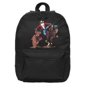 Funny Cowboy Santa Bulldogging Christmas Western Cowboy Xmas 16 in Basic Backpack