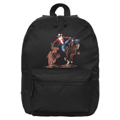Funny Cowboy Santa Bulldogging Christmas Western Cowboy Xmas 16 in Basic Backpack