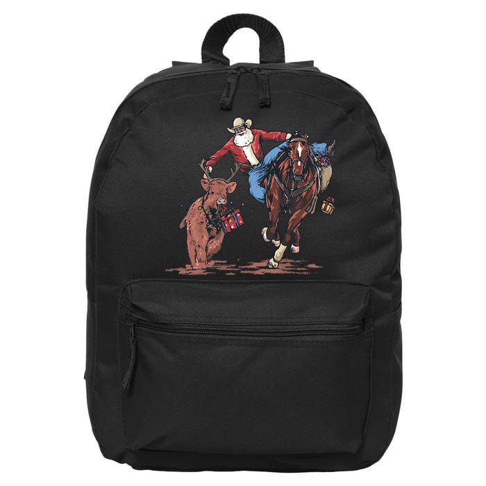 Funny Cowboy Santa Bulldogging Christmas Western Cowboy Xmas 16 in Basic Backpack