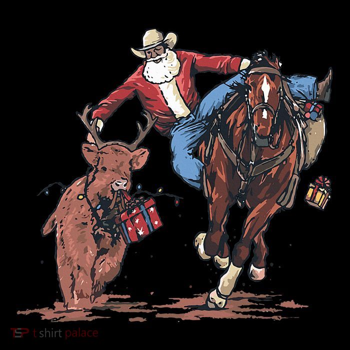 Funny Cowboy Santa Bulldogging Christmas Western Cowboy Xmas Premium T-Shirt