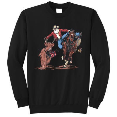 Funny Cowboy Santa Bulldogging Christmas Western Cowboy Xmas Tall Sweatshirt