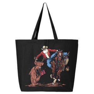 Funny Cowboy Santa Bulldogging Christmas Western Cowboy Xmas 25L Jumbo Tote