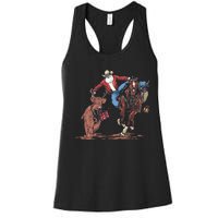 Funny Cowboy Santa Bulldogging Christmas Western Cowboy Xmas Women's Racerback Tank