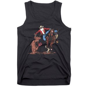 Funny Cowboy Santa Bulldogging Christmas Western Cowboy Xmas Tank Top