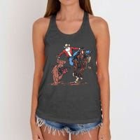 Funny Cowboy Santa Bulldogging Christmas Western Cowboy Xmas Women's Knotted Racerback Tank