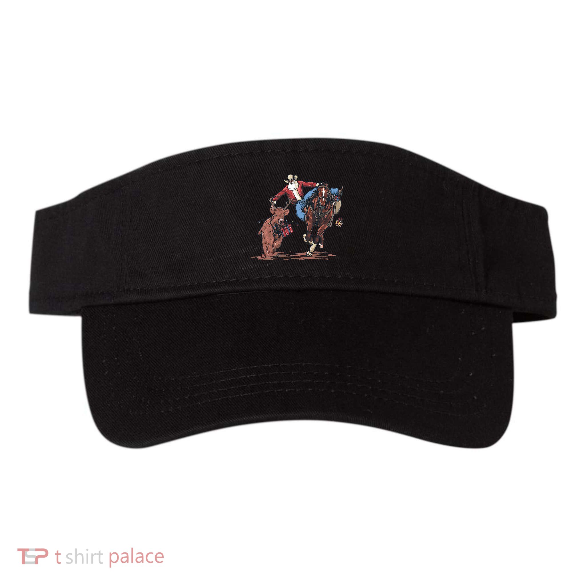 Funny Cowboy Santa Bulldogging Christmas Western Cowboy Xmas Visor