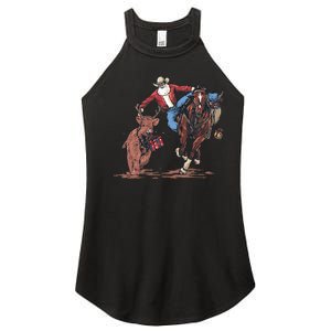 Funny Cowboy Santa Bulldogging Christmas Western Cowboy Xmas Women's Perfect Tri Rocker Tank