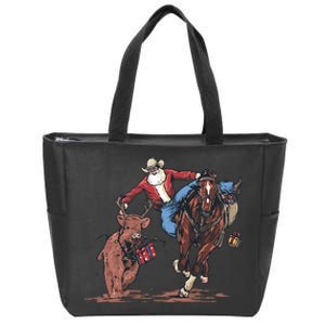 Funny Cowboy Santa Bulldogging Christmas Western Cowboy Xmas Zip Tote Bag