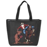 Funny Cowboy Santa Bulldogging Christmas Western Cowboy Xmas Zip Tote Bag