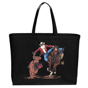 Funny Cowboy Santa Bulldogging Christmas Western Cowboy Xmas Cotton Canvas Jumbo Tote