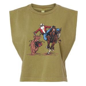 Funny Cowboy Santa Bulldogging Christmas Western Cowboy Xmas Garment-Dyed Women's Muscle Tee