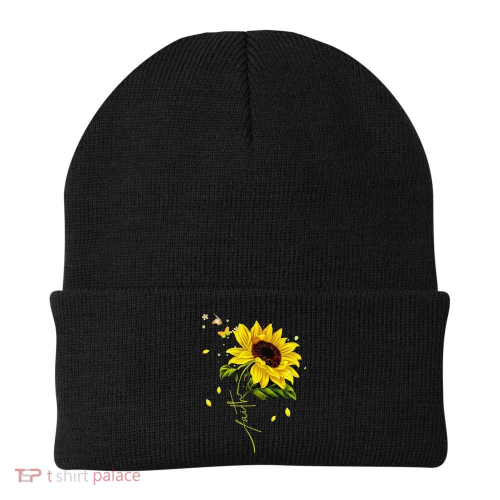 Faith Cross Sunflower Butterflies Flowers Christians Jesus Knit Cap Winter Beanie