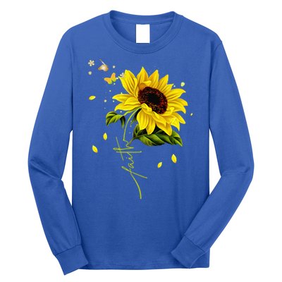 Faith Cross Sunflower Butterflies Flowers Christians Jesus Long Sleeve Shirt