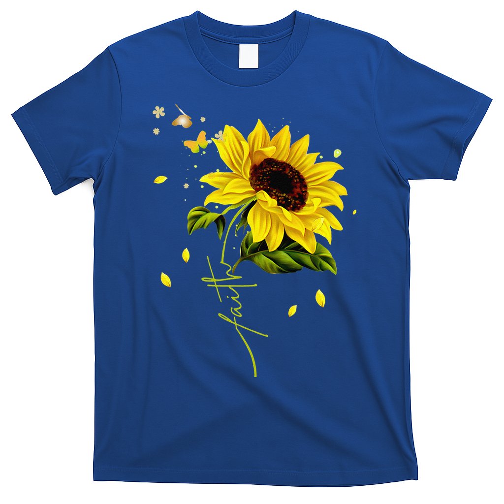 Faith Cross Sunflower Butterflies Flowers Christians Jesus T-Shirt
