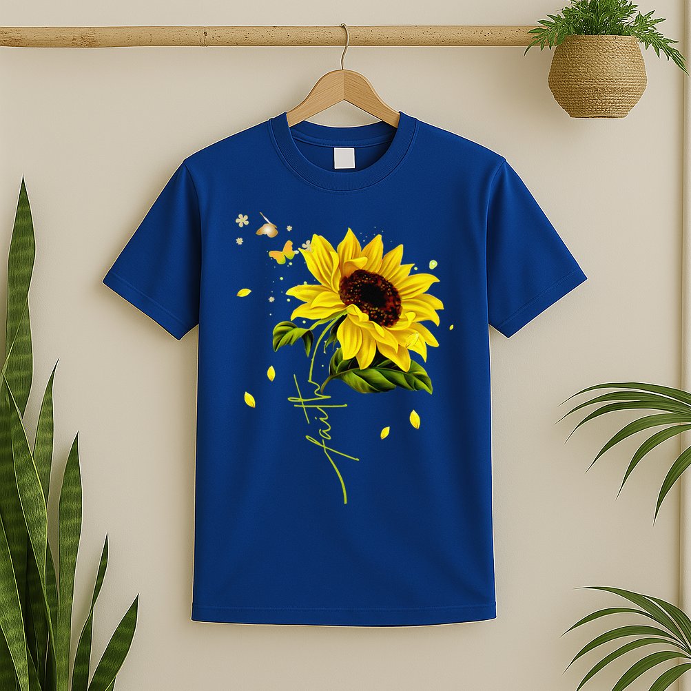 Faith Cross Sunflower Butterflies Flowers Christians Jesus T-Shirt