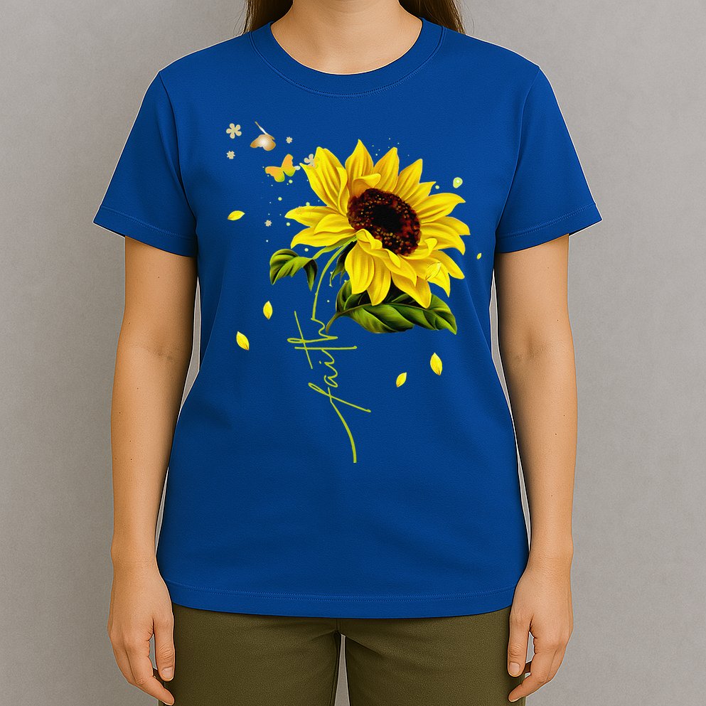 Faith Cross Sunflower Butterflies Flowers Christians Jesus T-Shirt