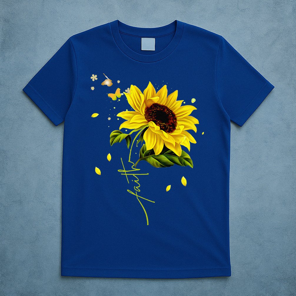 Faith Cross Sunflower Butterflies Flowers Christians Jesus T-Shirt